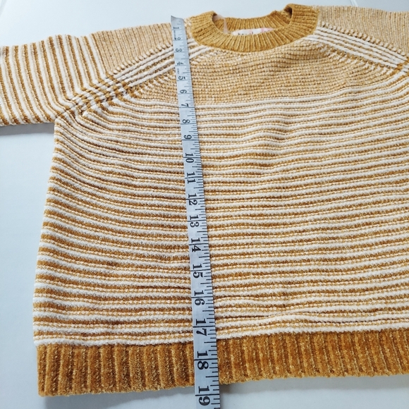 Womens Cable Knit Sweater XS Yellow Striped Round Neck Long Sleeve Stretch Soft - Picture 9 of 16